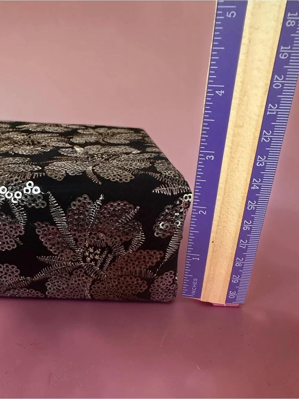 Sequin Floral Box Clutch with Top Handle - Black Silver